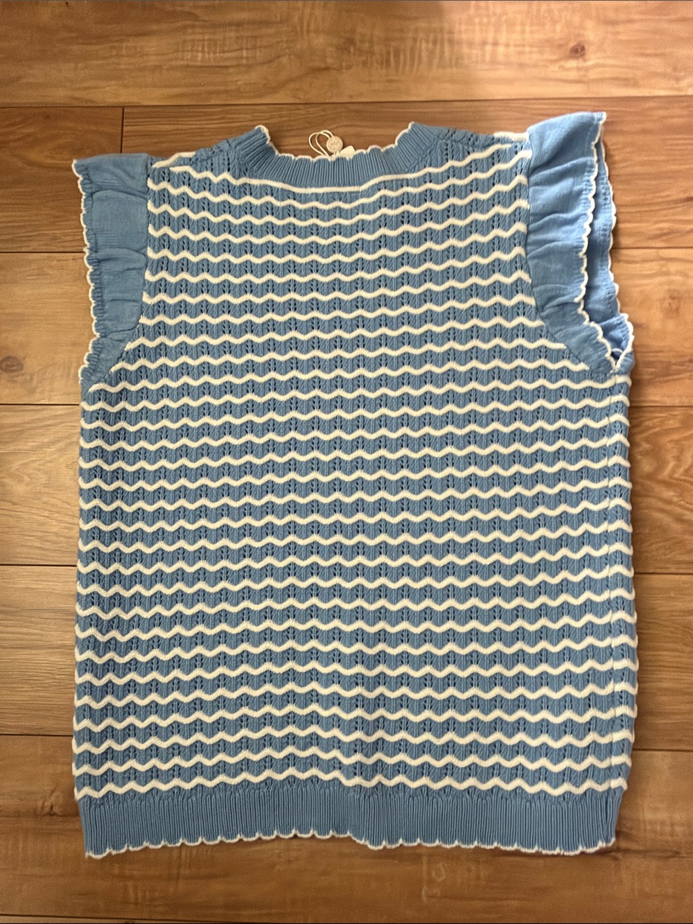 Mary Square Blue & White Wavy Stripe Ruffle Sleeve Knit Top - Picture 5 of 10